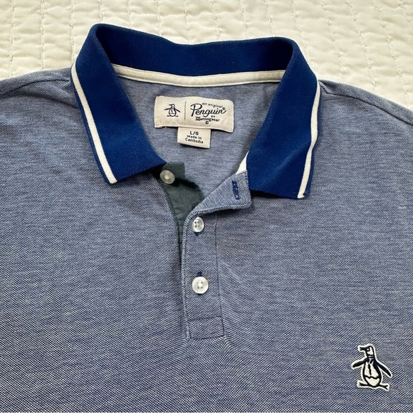 Original Penguin Dual Striped Navy Tipped Polo Short Sleeve with White Accents - Picture 12 of 13